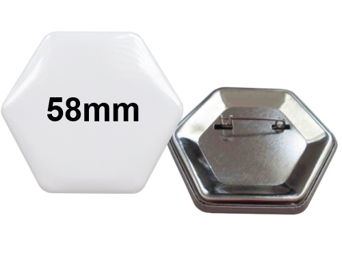 58x65mm Hexagonal-Button mit Sicherheitsnadel 58x65mm Hexagonal-Button mit Sicherheitsnadel